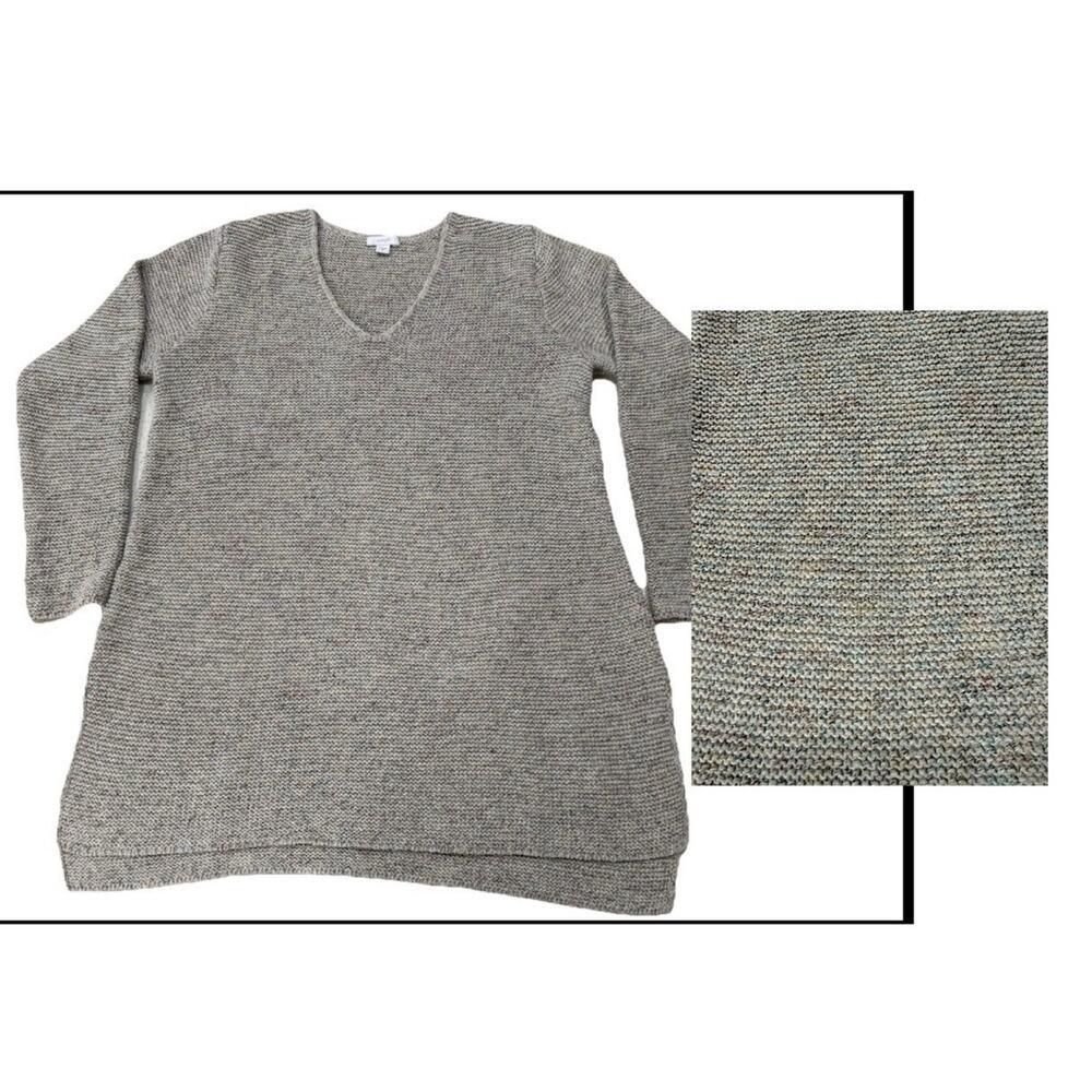 J Jill Sweater Women’s M Beige Marled Knit V Neck Stretch Casual Pullover